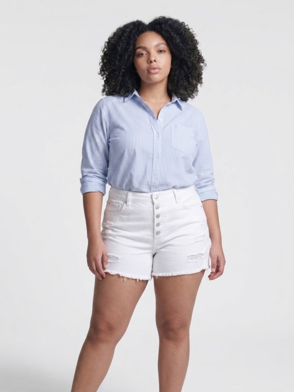 Time and Tru White High-Rise Shorts